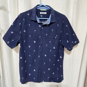 Tommy Bahama Navy Blue Short Sleeve Shirt with Cocktail Print
